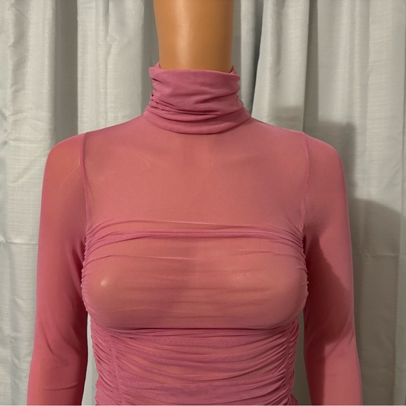 Pretty Free People size XS pink Fiji flower long sleeve sheer rouched bodysuit - Picture 3 of 5